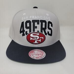 🆕 Mitchell & Ness NFL SF 49ers Arch Logo Snapback Hat Black Light Gray